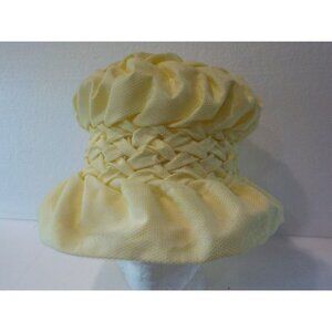 Vintage Pauline of California Original Yellow Fabric Netted Gathered Bonnet Hat